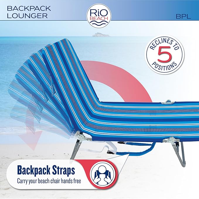 Rio Beach Portable Lay Flat Folding Backpack Beach Lounge Chair