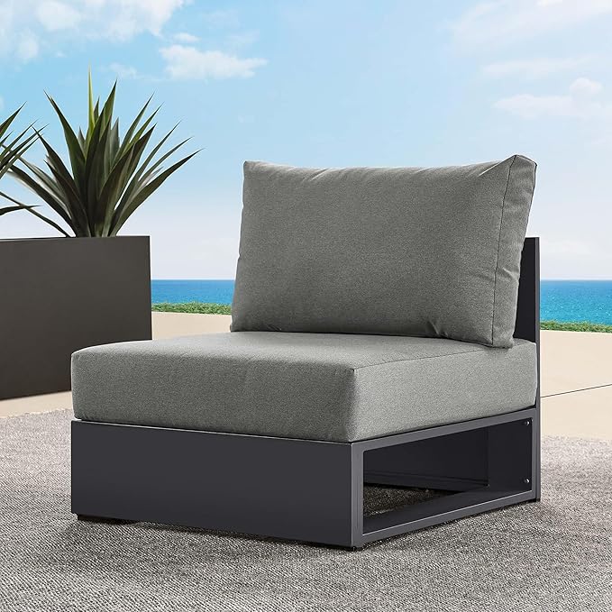 Modway Tahoe Aluminum Armless Patio Gray Charcoal Modular Weather-Resistant
