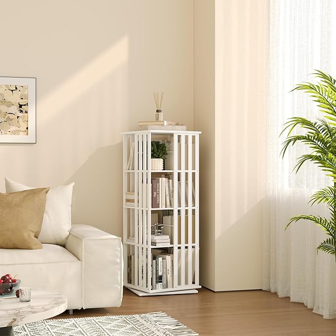 YOWOS Rotating Bookshelf Tower, 360° Display Spinning Bookcase, Bamboo