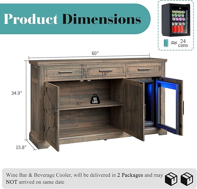 LUXOAK 60" Farmhouse Coffee Bar Cabinet