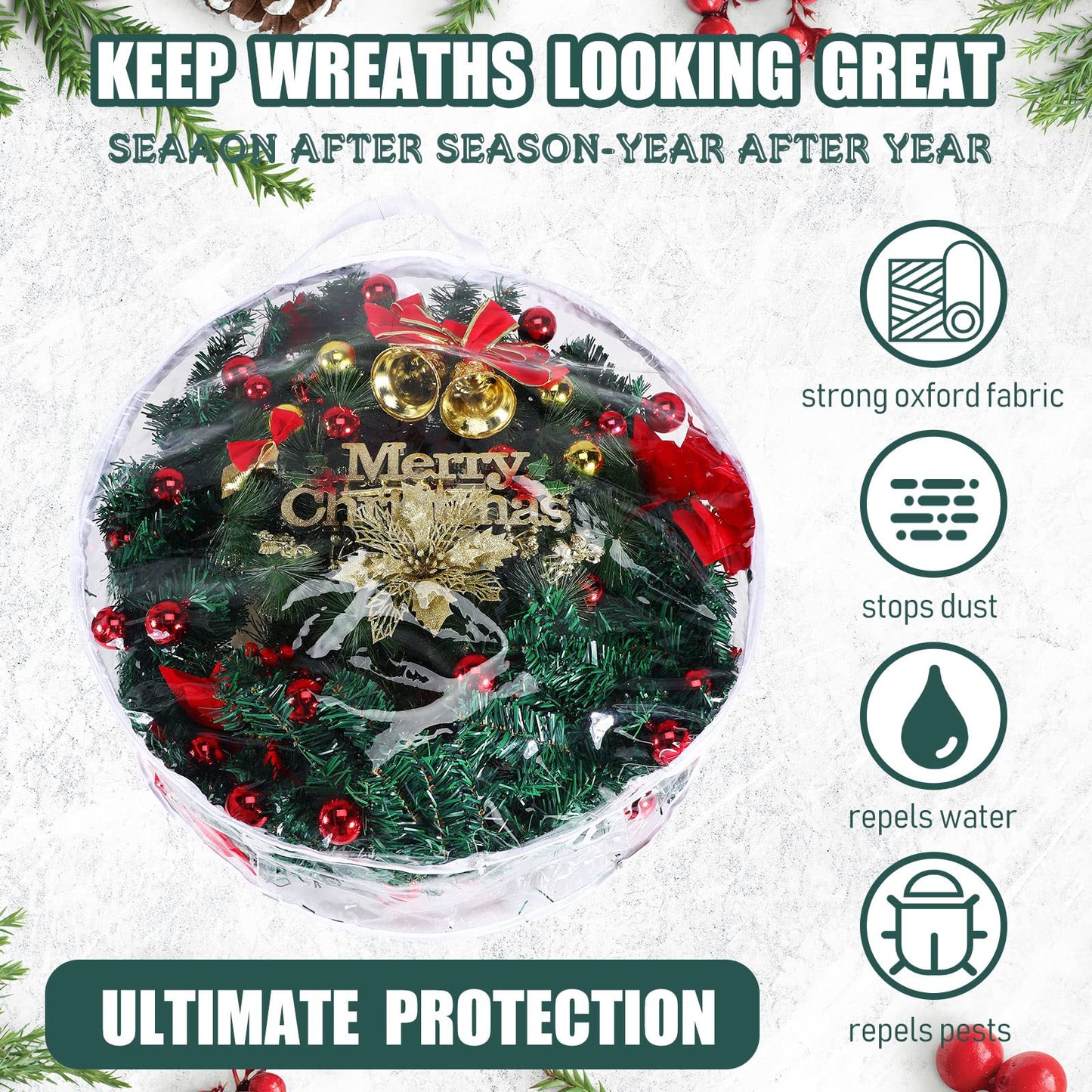 Zhengmy 10 Pcs 30 Inch Christmas Wreath Storage Bags Transparent Wreath Storage Container Bulk Wreaths Box with Dual Zippers and Handles for Xmas Holiday Wreaths Garland