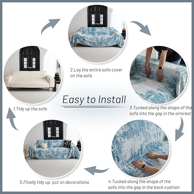 MYSKY HOME Couch Cover for Sectional Sofa Set Sage Geometric Furniture Sofa