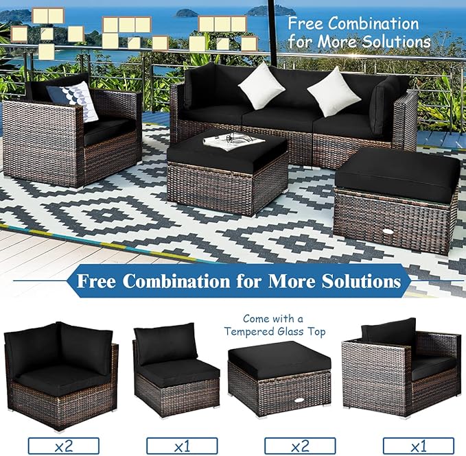 Tangkula 6 Pieces Wicker Patio Furniture Set, PE Rattan Outdoor Sectional