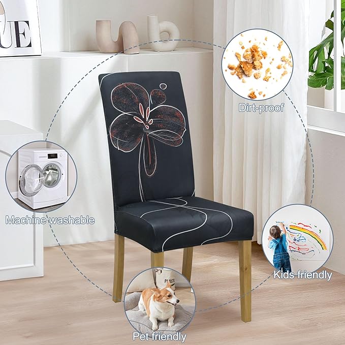 BIETYONE Stretch Dining Chair Covers Set of 6, Soft Removable Washable Kitchen