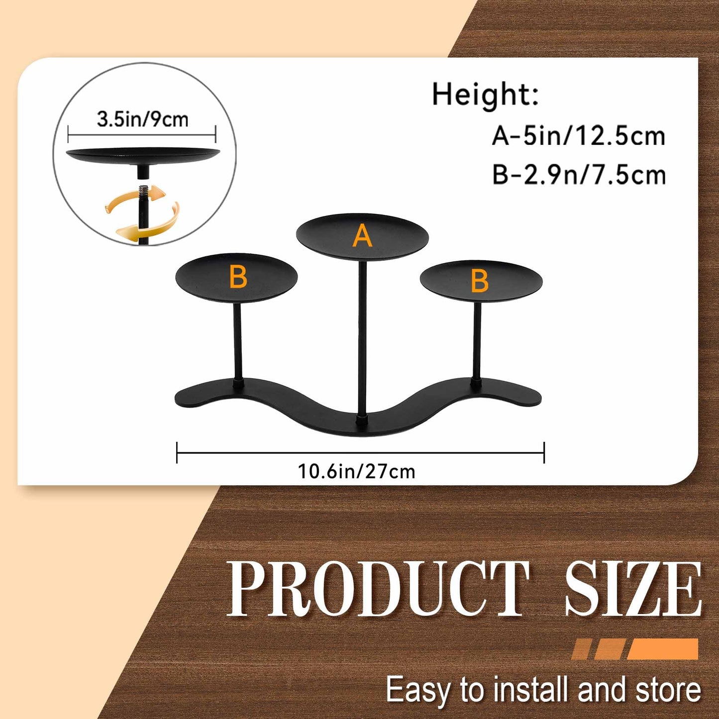 Home Decor Candle Holder Fireplace: 10 inch Metal Pillar Candelabra for Outdoor Wedding Party - Black Candle Stand for Indoor Dining Living Room - Advent Halloween Christmas