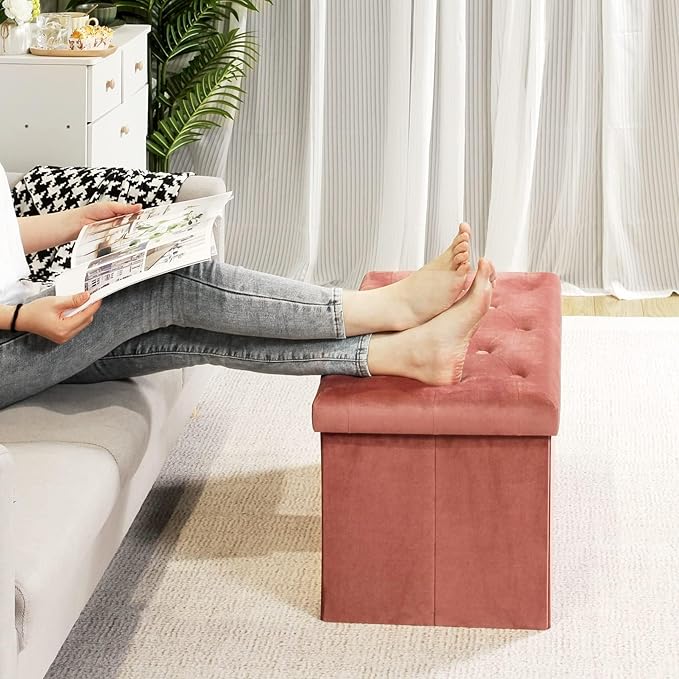 B FSOBEIIALEO Folding Storage Ottoman, Long Ottomans Shoes Bench, Velvet