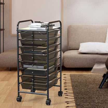 Simple Houseware Utility Cart with 8 Drawers Rolling Storage Art Craft Organizer, Black