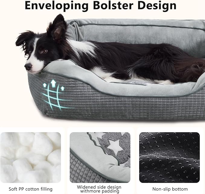 Dog Beds for Small Medium Dogs & Cats. Washable Pet Bed, Orthopedic Dog Sofa Bed, Soft Calming Sleeping Warming Puppy Bed (Star-Grey, Small-(20’’x 19’’x 6’’))
