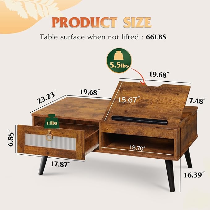 WLIVE Coffee Table, Lift Top Coffee Table
