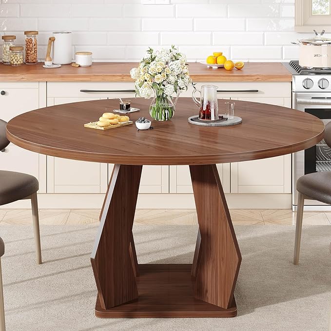 IBF Walnut Round Dining Table, Modern Wood Dinner Tables, Round Kitchen Table