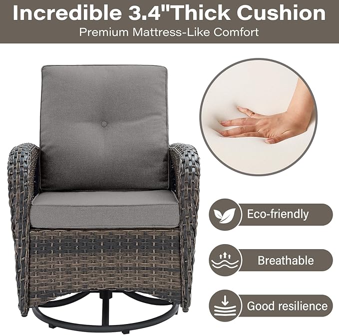 Belord Patio Furniture Swivel Glider PE Wicker Chairs, Outdoor Swivel Rocker