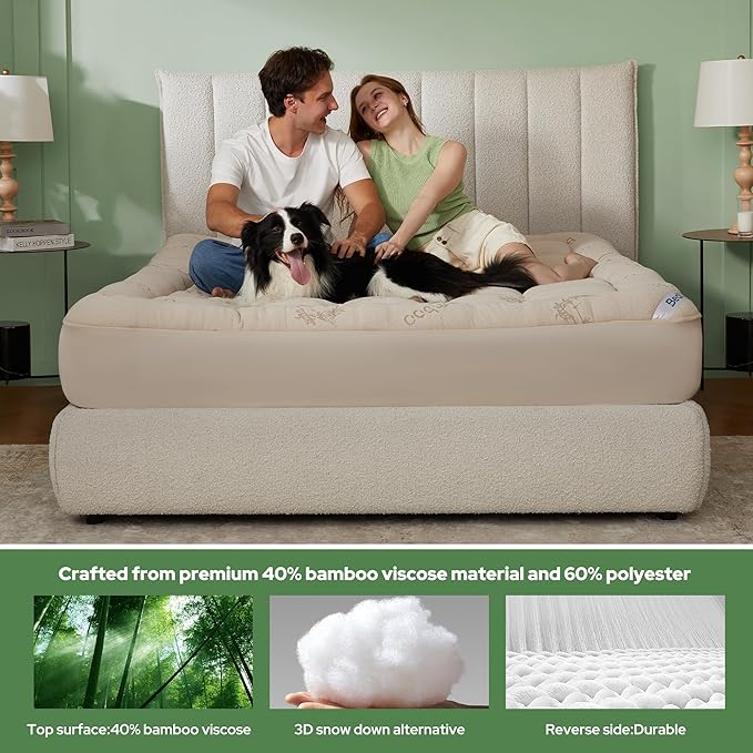 BEDLORE Full Size Mattress Topper Viscose Derived from Bamboo, Thick Pillow Top