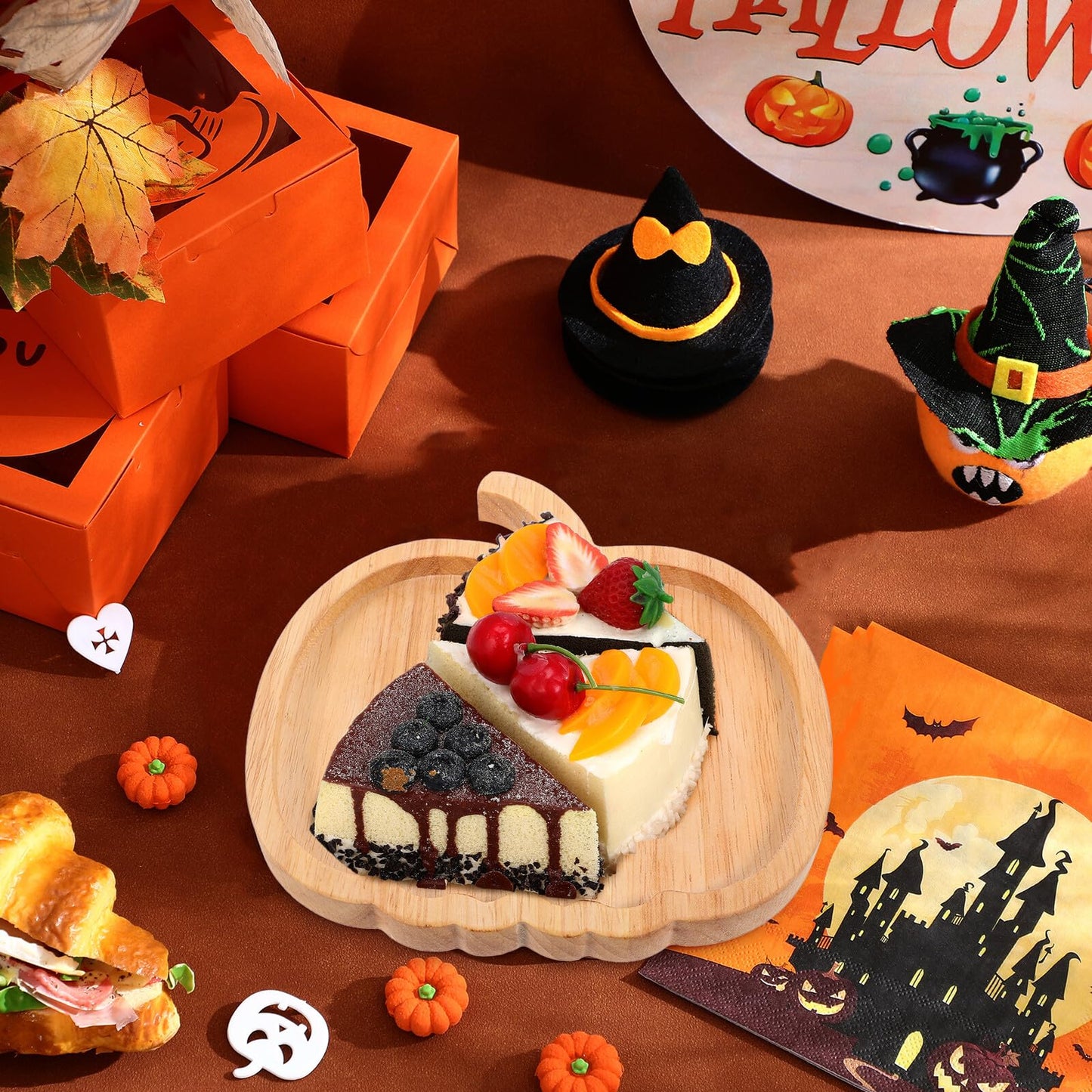MAGICLULU Pumpkin Snack Plate Wooden Serving Platter Multipurpose Snack Container for Halloween Household Tea and Breakfast Storage Tray