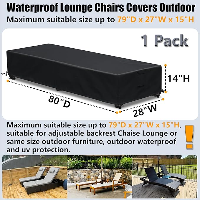 Waterproof Patio Lounge Chair Cover 1 Pack Outdoor Chaise Lounge Covers 600D