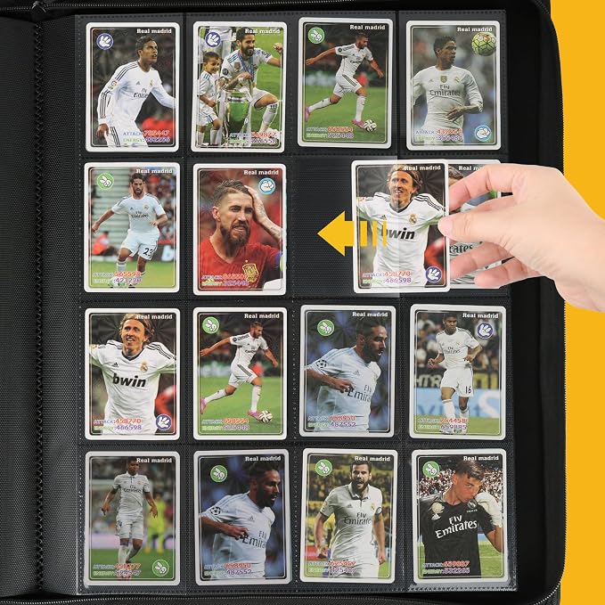 16 Pocket Ringless Side Loading Trading Card Binder, 1024 Cards PU Fixed Page Zipper Card Album for TCG Sports Game Cards, Not Fit Top Loaders (Blue)