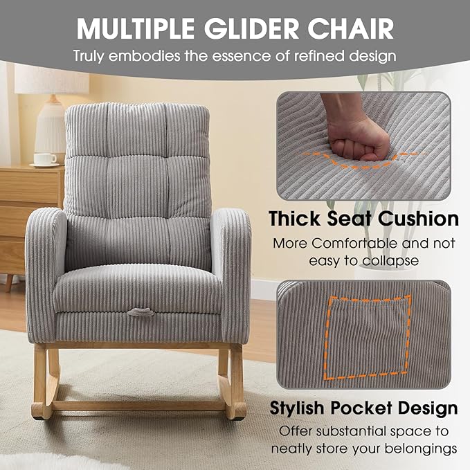 NIOIIKIT Nursery Rocking Chair, Corduroy Upholstered Rocking Chair