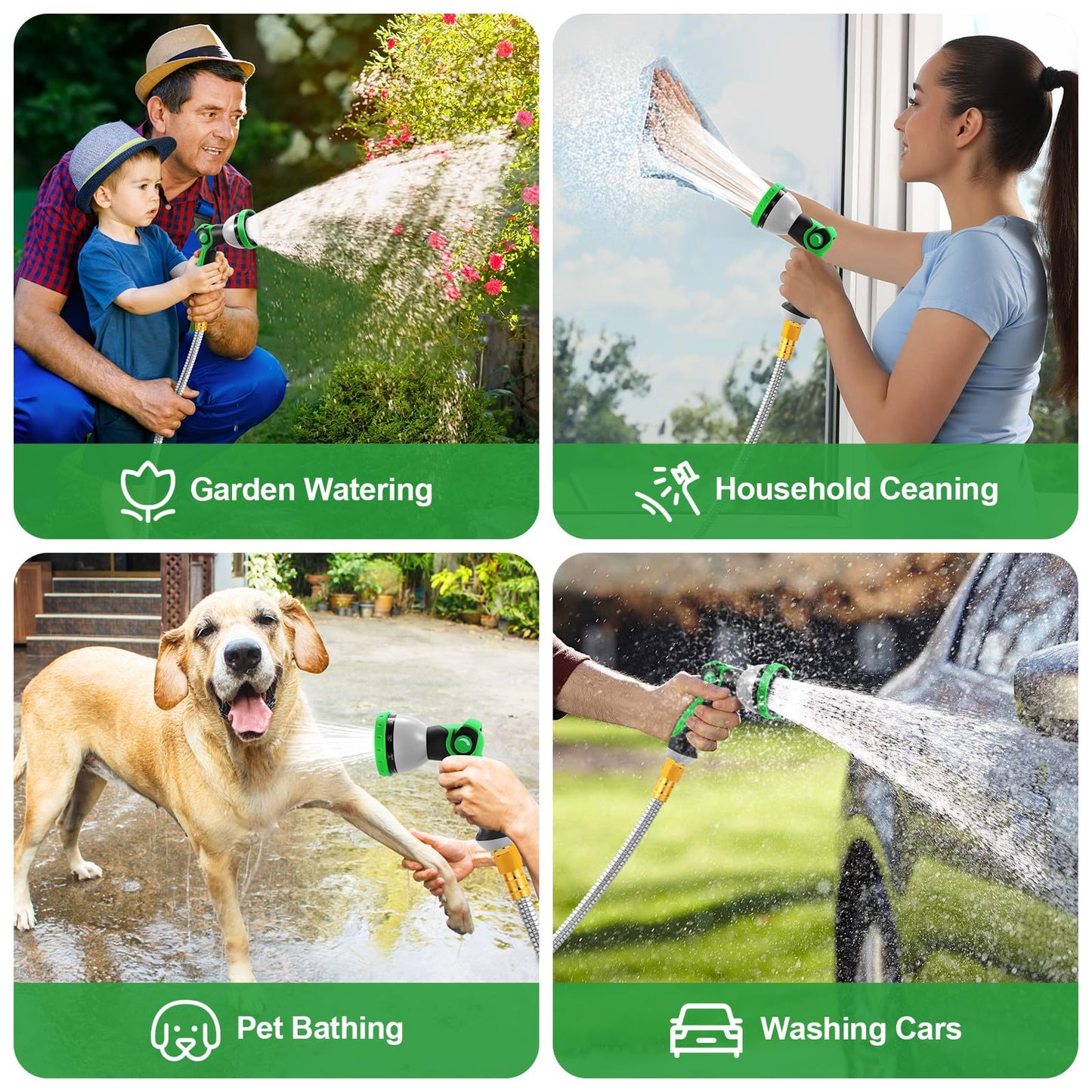 Toolasin Garden Hose 100FT, Flexible Stainless Steel Water Hose with 10-Function Nozzle, No-Kink, Leak-Proof, Wear-Resistant, 3/4 GHT, Easy to Use and Store, Ideal for Garden, Yard, Outdoor
