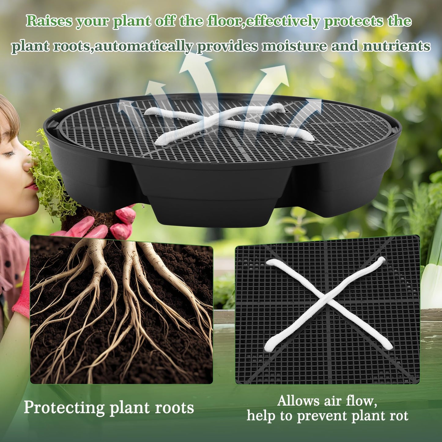 4-Pack Self Watering Fabric Pot Base, Auto Pots Fit for 5 Gallon Grow Bags, Auto-Irrigation Water Delivery System , Auto Watering Plant Saucer for Fabric Planters 3 Year Warranty (Capacity Upgrade)