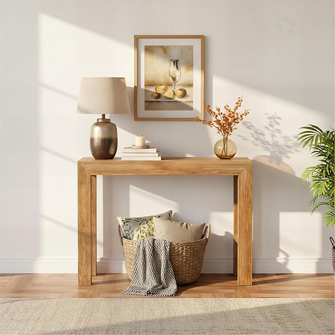Plank+Beam Modern Solid Wood Console Table, 46 Inch, Sofa Table, Narrow
