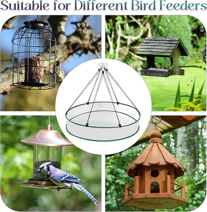 24 Inch Large Bird Seed Catcher Tray for Hanging Bird Feeder Platform, Birds Feeder Trays with Adjustable Hanging Hoop for Outdoor Garden Lawn