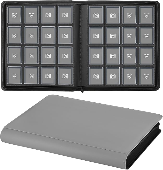 16 Pocket Toploader Binder,Holds 640 Top Loaders,Top Loader Binder for 3" x 4"Rigid Cards,Sleeves Card Collection Binder,20 Double Sided Pages,Compatible with Trading & Sports Holder (16Dark Grey)