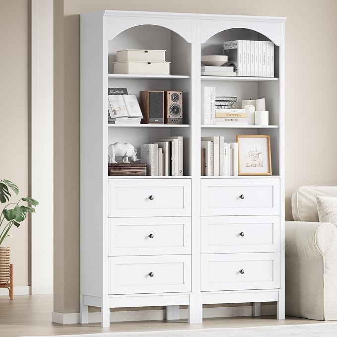 Bookshelf with Drawers, Floor Standing Display Storage Cabinet