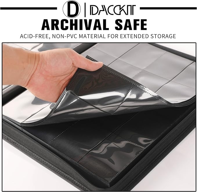 D DACCKIT Card Binder 16 Pocket - Fits 1024 Cards，Premium 4X4 Ringless Card Album with Sleeves for Trading Cards & Sports Cards（Model A，Navy Blue）
