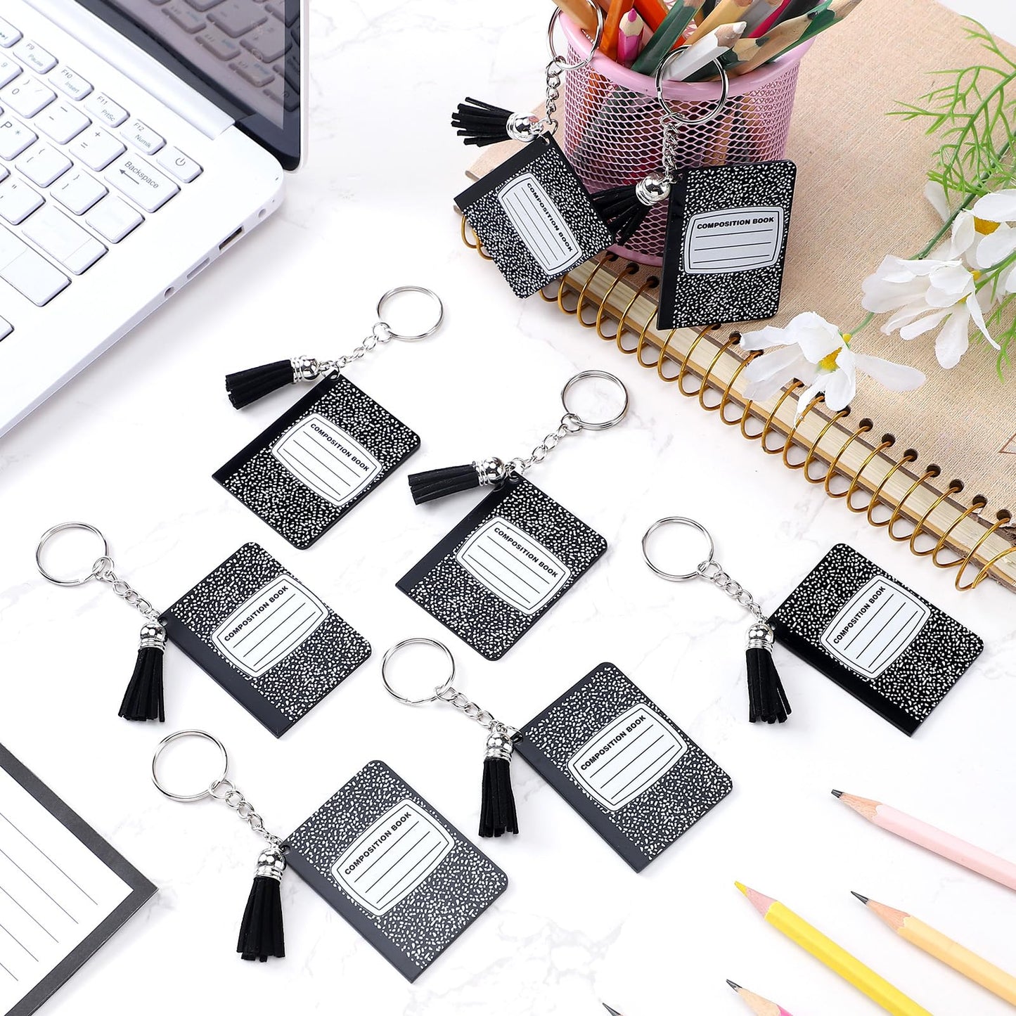 Sureio 30 Pcs Back to School Teacher Appreciation Gift Bulk Mini Notebook Keychain Gifts Bulk Note Book Bundle for Preschool(Composition Book)