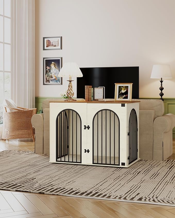 Hzuaneri 44.1" Wooden Dog Crate Furniture, Indoor Dog Kennel Dogs Cage