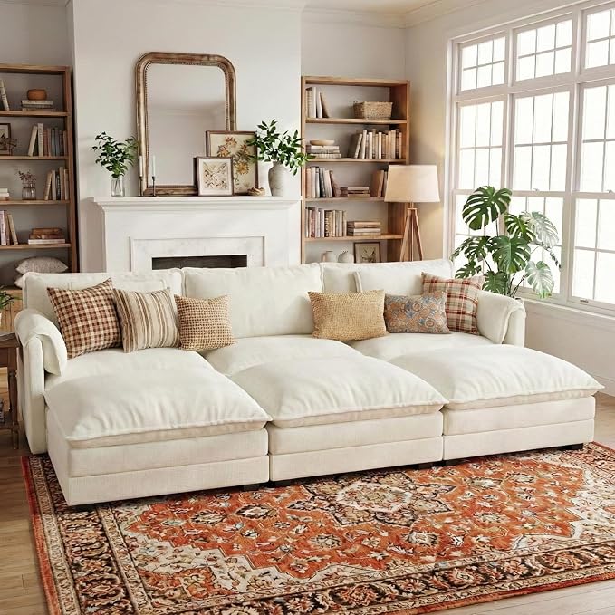 ELUCHANG 113'' Modular Sectional Cloud Couch, Modern Comfy Chenille Sleeper Sofa