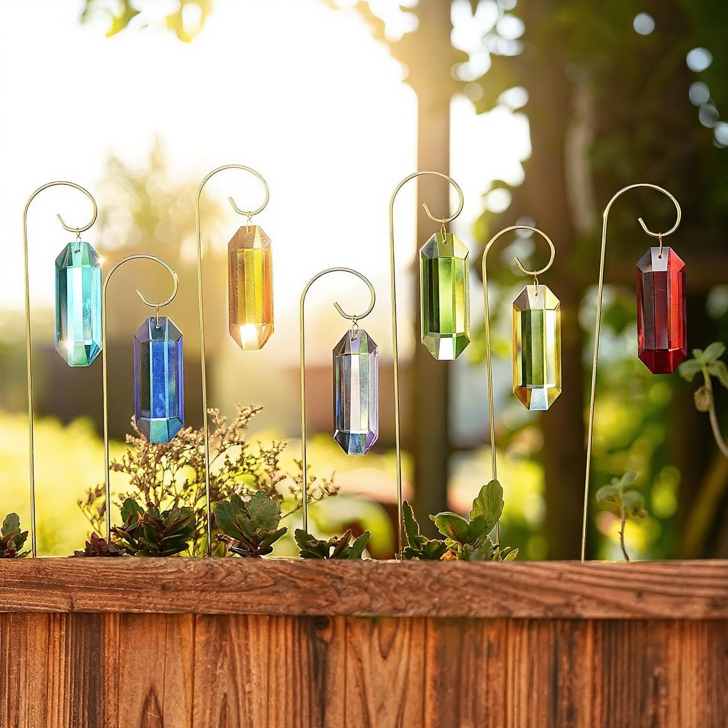 H&D HYALINE & DORA 7 Pack Crystal Suncatcher Prisms 13.7 '' Sun Catchers Indoor Window Small Trellis Golden Plant Suncatcher Stake for Potted Plants Indoor Decoration