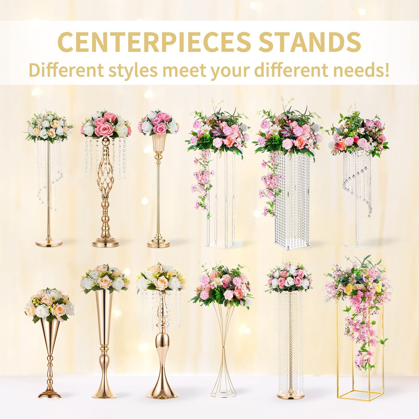 Nuptio Wedding Centerpieces Gold Vases: 10 Pcs 23⅝ inch Tall Flower Stand Metal Floor Vase Column Geometric Centerpiece Stands Rectangular Display Rack for Weddings Party Decoration