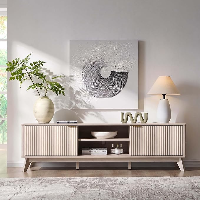OKD 70" Mid Century Modern Fluted TV Stand, Entertainment Center, Media Console