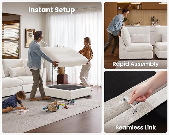 154" Oversized Chenille Couch Modular Sectional Sofa, Washable Cloud Couch