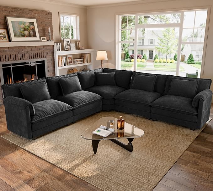 ELUCHANG 114" Oversized V-Shaped Cloud Couch Modular Sectional Sofa