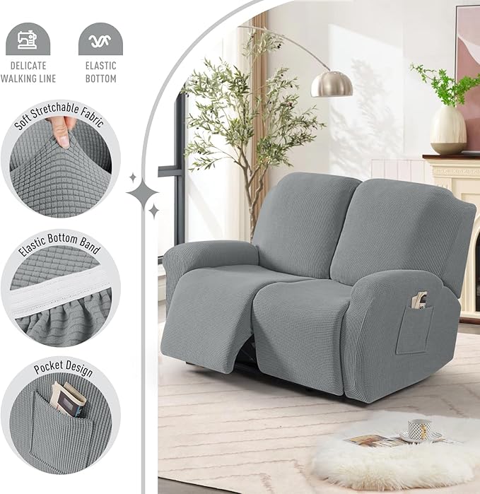 TAOCOCO Recliner Loveseat Slipcover, 6 Pieces Dual Recliner Sofa Covers