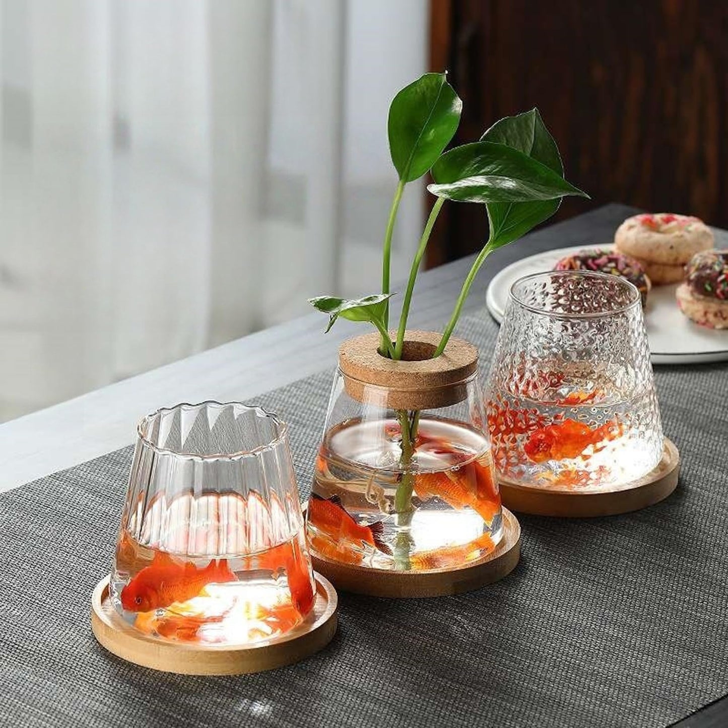 3pcs Propagation Station, Plant Propagation Vases with Cork Stoppers & Wooden Stands for Hydroponic Plants, Office Desk Decor, Terrarium Jar