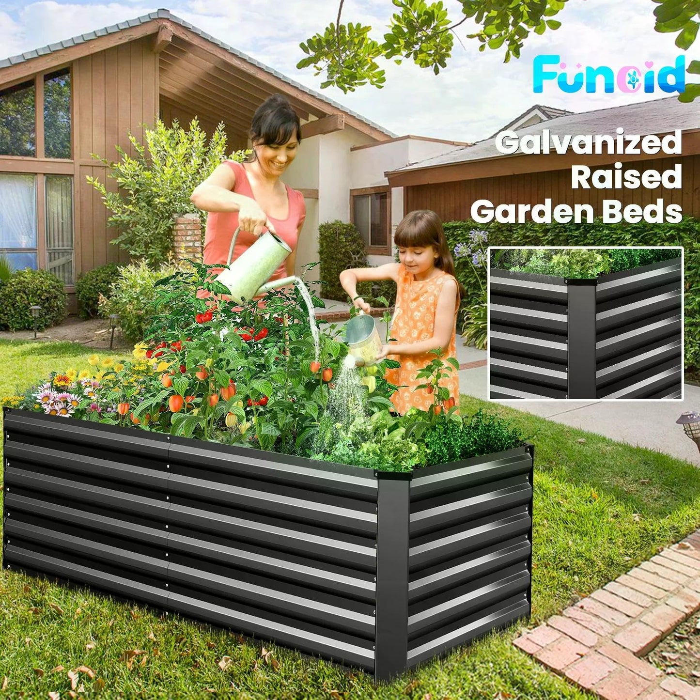 Homdox 6×3×2FT Galvanized Metal Raised Garden Bed Kit, Deep Root Elevated Planter Box w/Anti Cutting Strip & A Pair of Gloves, for Vegetables, Flowers, Herbs, Succulents, 265 Gallon Capacity, Black
