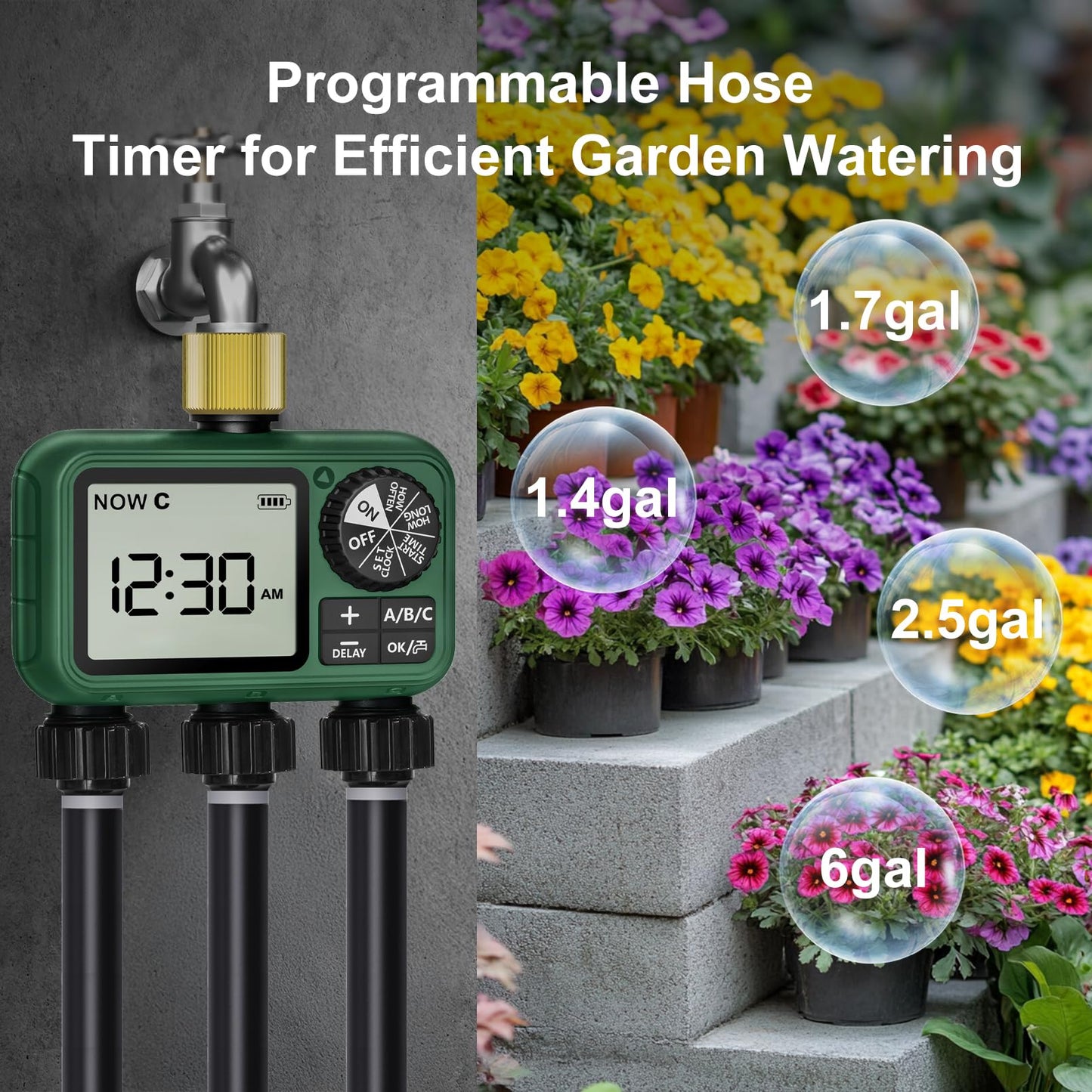 XinFuture Water Timer for Outdoor Garden Hose, Sprinkler Timer for Garden Faucet with Auto/Manual/Rain Delay Mode, Sprinkler Irrigation Controller for Yard Lawn (3 Zones Brass Inlet)