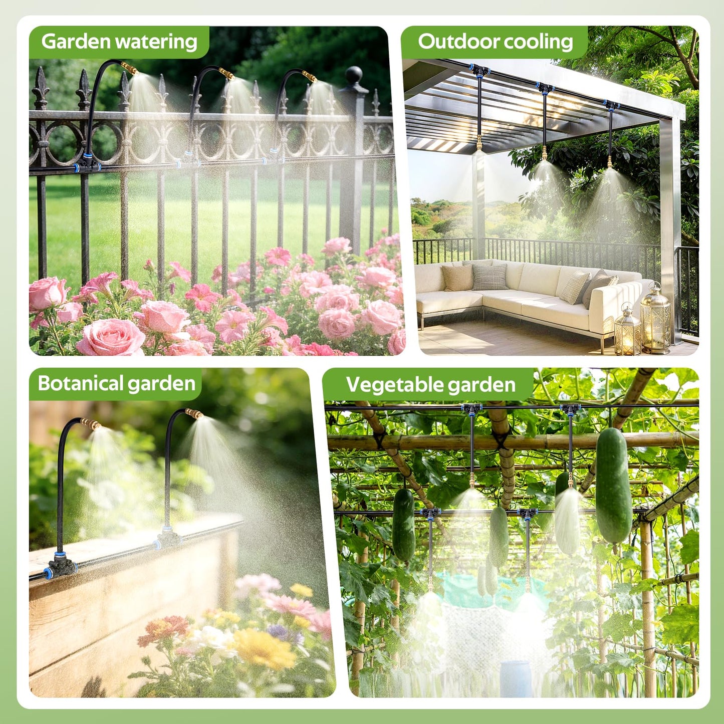 HIRALIY 360° Adjustable Drip Irrigation System 33FT, 1/4" Tubing with 5 Adjustable Copper Nozzles, Automatic Atomizing Watering Kit for Garden, Yard, Lawn, Greenhouse & Potted Plants