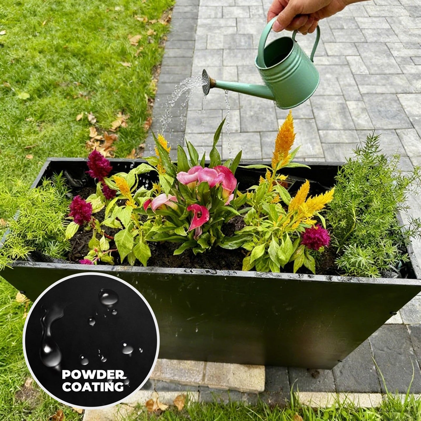 GZLVSOW Metal Outdoor Planter 36" L x 15" W x 24" H for Tall Planter Metal Rectangular Planter with Removable Insert Shelf for Outdoor, Indoor, Garden, Patio (Black, 36 * 15 * 24)