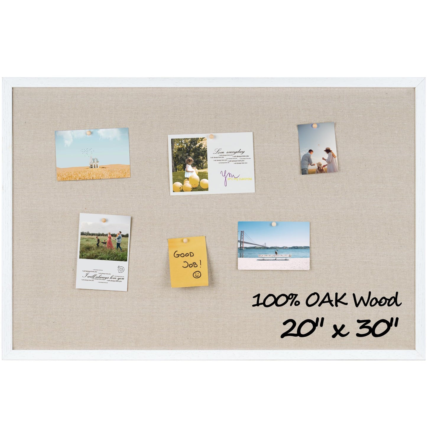 Fun Memories Cork Board Bulletin Board for Office, 20" x 30" Oak Wooden Framed Corkboard, Wall Mounted Notice Pin Board for School Home & Office, White