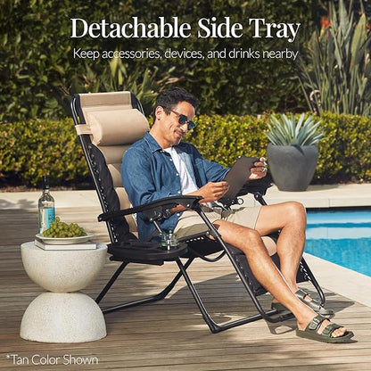 Best Choice Products Oversized Padded Zero Gravity Chair, Folding Outdoor Patio Recliner, XL Anti Gravity Lounger for Backyard w/Headrest, Cup Holder, Side Tray, Polyester Mesh - Crimson Red