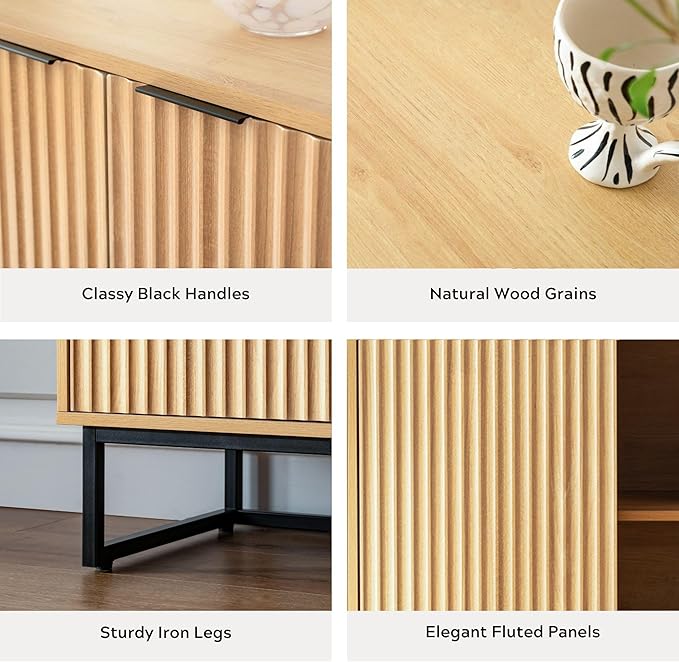 EYYTHUNG Fluted Cabinet with Storage, Sideboard Buffet Cabinet with Adjustable