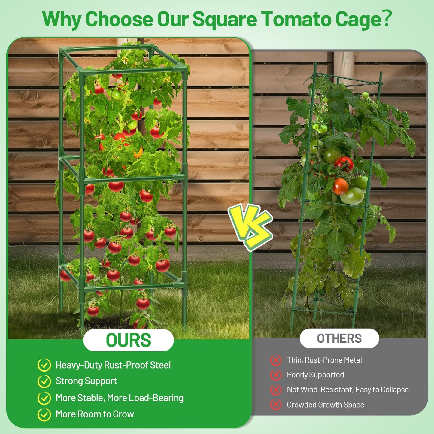 Legigo 4 Pack Square Tomato Cages- 45 Inch Heavy Duty Tomato Trellis for Climbing Plants Outdoor, Tomato Plant Support Stakes Cage Garden Trellis for Garden Raised Garden Bed Cucumbers Vegetables