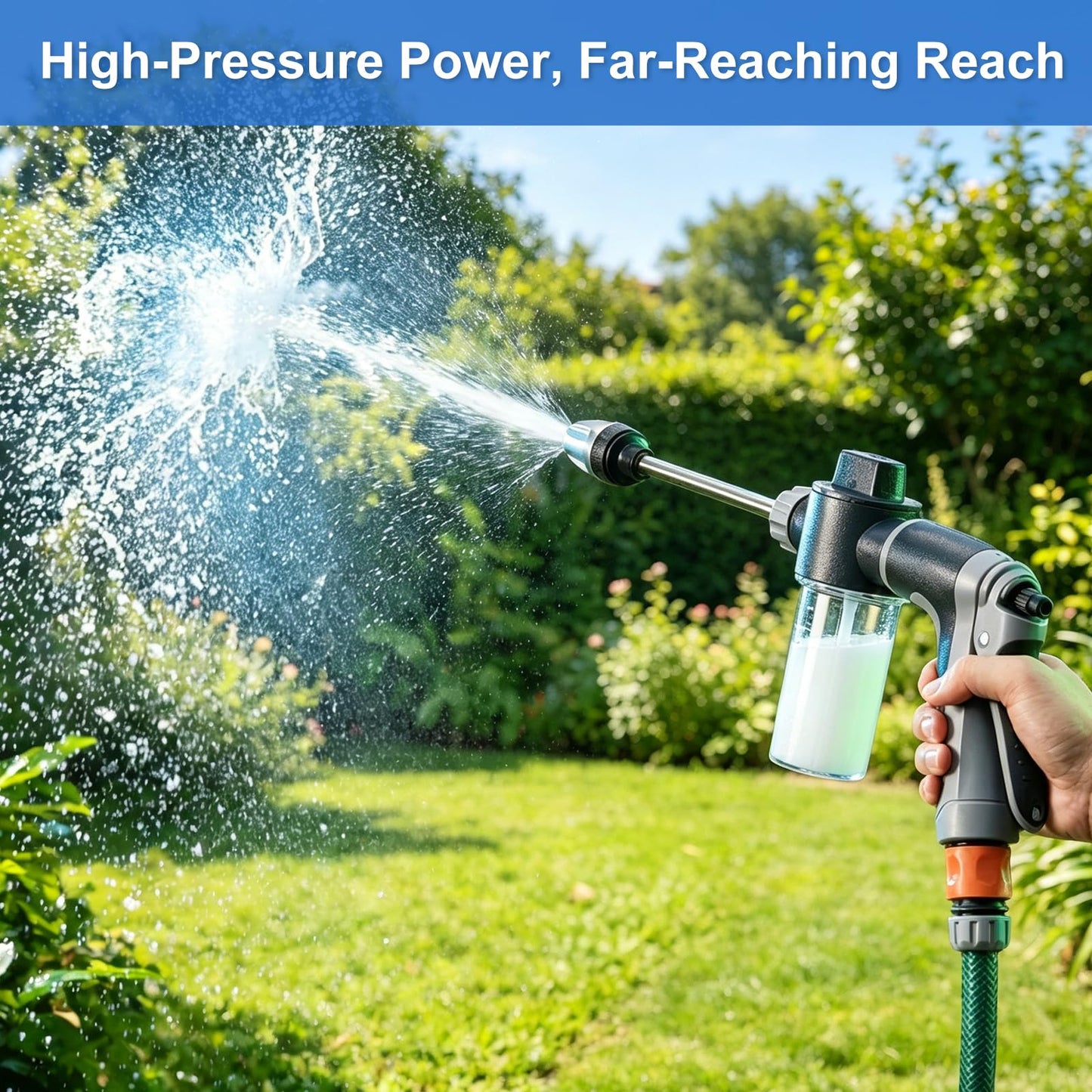 Aquoxis Pressure Washer Gun, High Pressure Jet Hose Nozzle, 3 Spray Modes Handheld Pressure Washer Nozzle for 3/4" Garden Hose, Watering Sprayer for Cleaning Yard Patio Car Pets, Easy to Install (A)