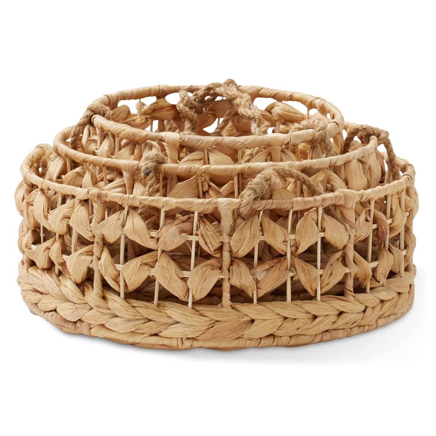 Casafield 3-Tier Hanging Fruit Basket Set, Natural Water Hyacinth Boho Storage Baskets for Vegetables, Herbs, Plants, Kitchen Pantry Storage Organizer
