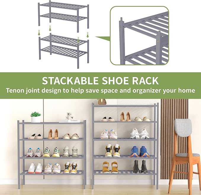 ROMGUAR CRAFT 4 Tier Bamboo Shoe Rack
