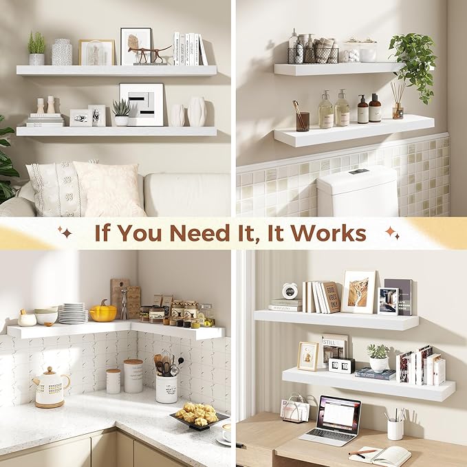 Dreamland White Floating Shelves 36 Inch Long, 8 Inch Deep Floating Shelves