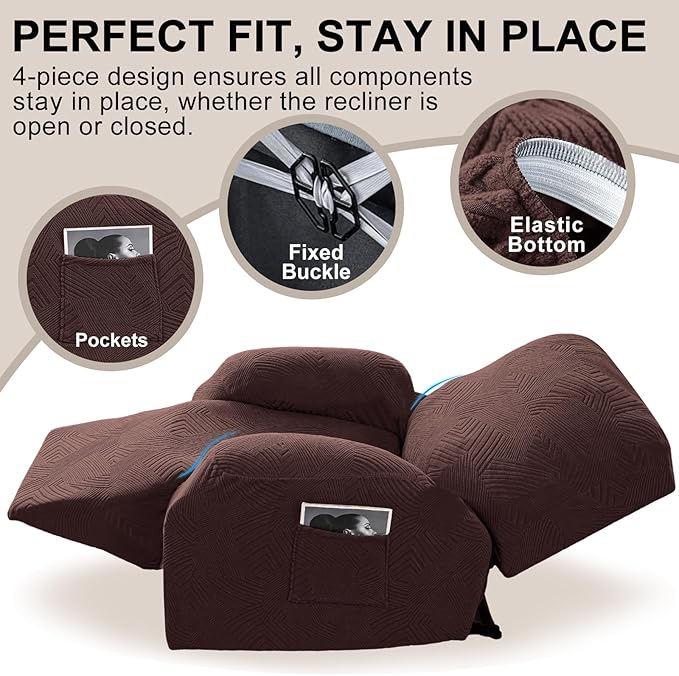 Recliner Chair Covers, 4-Piece Stretch Geometric Strokes Jacquard Reclining